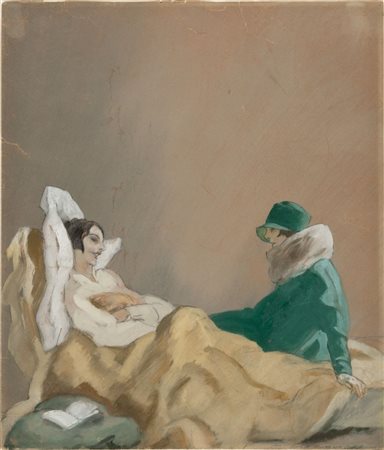 MARCELLO DUDOVICH Trieste 1878 - Milano 1962 Sul divano Tempera su carta cm...