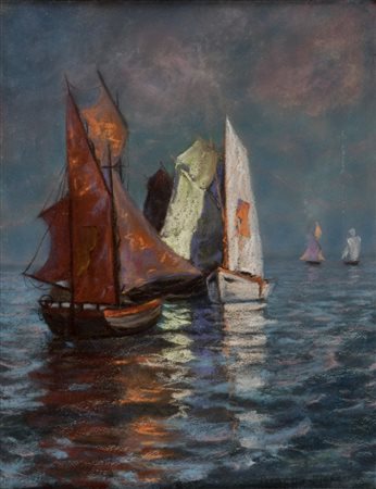 PIERETTO BIANCO Trieste 1875 - Bologna 1937 Vele Pastelli su carta cm 40 x 30...