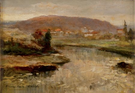 VALENTINO WHITE Positano 1909 - 1986 Prima Porta Olio su masonite cm 12,5 x...