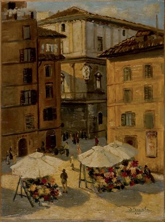 UGO STACCIOLI Attivo Roma inizi XX secolo Roma Piazza Farnese 1941 Olio su...