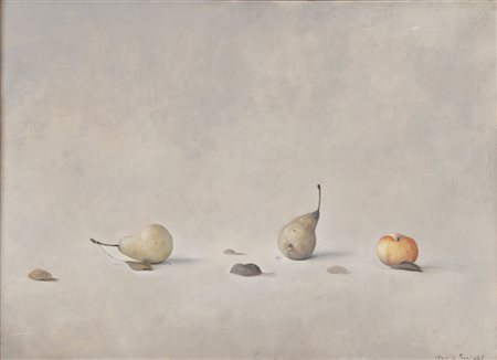CLAUDIO BONICHI Novi Ligure 1943 Due pere grigie e mela rossa 1982 Olio su...