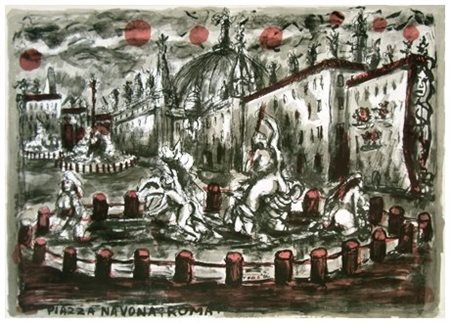 TONO ZANCANARO 1906 - 1985 Piazza Navona Roma 1966 Serigrafia a colori....