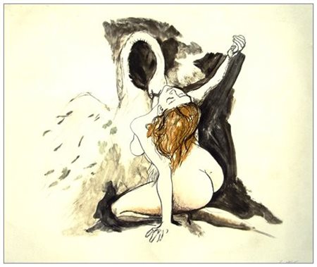 RENATO GUTTUSO 1912 - 1987 Leda e il cigno 1974 Fotoincisione a 4 colori,...