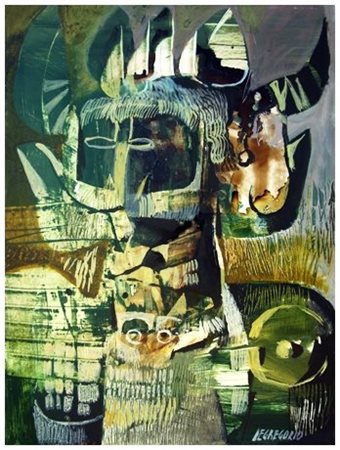 GIUSEPPE DE GREGORIO 1920 Guerriero etrusco Pittura su cartone 70,4 x 50....