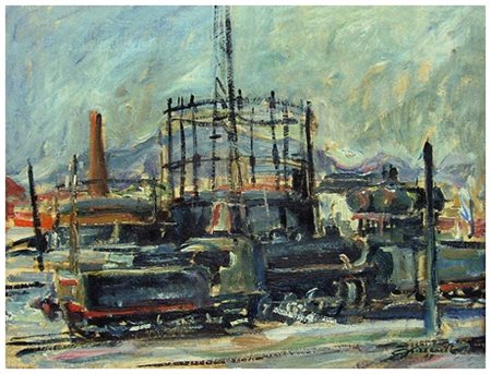 SALVATORE PIZZARELLO Sarajevo (Bosnia) 1906 – Pisa 1969 Gasometri 1947 Olio...