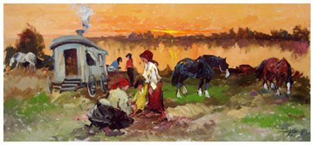 BASSO RAGNI Termoli 1921 – Livorno 1979 Zingari a Massaciuccoli 1971 Olio su...