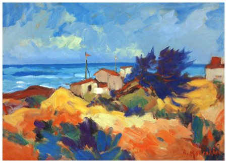 RENZO MERCATINI Chianni 1924 – Livorno 1984 Mare a Tirrenia Olio su tavola 50...