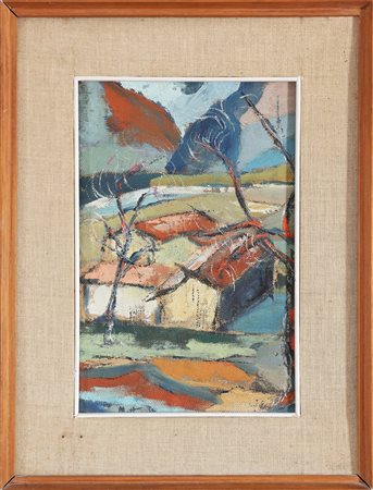MOTTINELLI GIULIO (n. 1943) Cascinale in primavera. 1967. tecnica mista su...