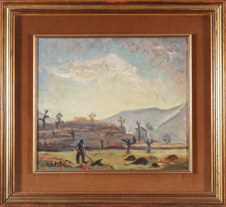 GAROSIO OTTORINO (1904 - 1980) Mattino a Odolo. 1944. Olio su cartone...