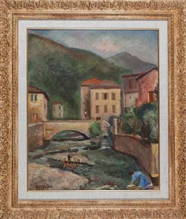 GAROSIO OTTORINO (1904 - 1980) Le lavandaie. Olio su cartone. Cm 48,00 x...