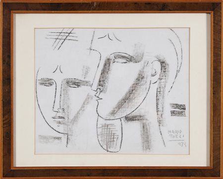 TOZZI MARIO (1895 - 1979) Volti uniti. 1973. Matita grassa su carta. Cm 37,00...