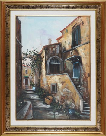 PISANI GIANNI (n. 1935) Caseggiato. Olio su tela. Cm 70,00 x 50,00. Firmato...