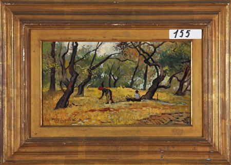 FILIPPELLI CAFIERO (1889 - 1973) Nell'uliveto. Olio su tavola. Cm 35,00 x...