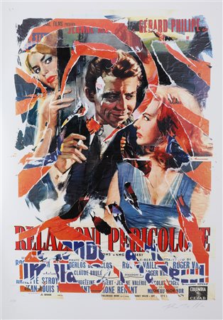 ROTELLA MIMMO (1918 - 2006) Relazioni pericolose. Litodecollage. Cm 70,00 x...