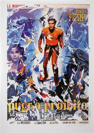 ROTELLA MIMMO (1918 - 2006) Pugno proibito. Litodecollage. Cm 70,00 x 100,00....