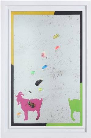 NUCARA RENZO (n. 1955) Mirror Goat. 2013. Tecnica mista su specchio. Cm 60,00...