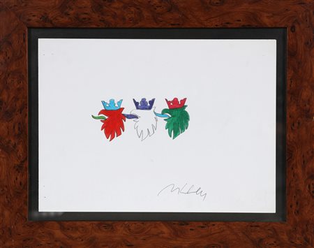 LODOLA MARCO (n. 1955) Tre stemmi. Tecnica mista su carta. Cm 35,00 x 23,00....