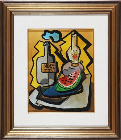 ORIANI PIPPO (1909 - 1972) Anguria e oggetti. Olio su tela . Cm 30,00 x...