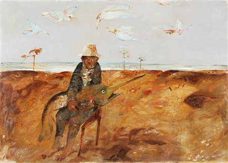 POSSENTI ANTONIO (n. 1933) Il vecchio e il mare. Olio su tela. Cm 70,00 x...