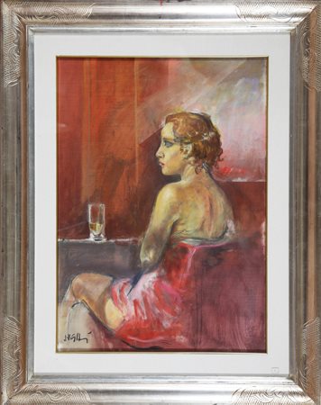 SUGHI ALBERTO (n. 1928) Figura femminile. Olio su tela. Cm 50,00 x 70,00....