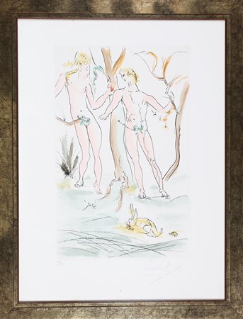 DALI' SALVADOR (1904 - 1989) Adamo ed Eva. 1971. Acquaforte e stencil. Cm...