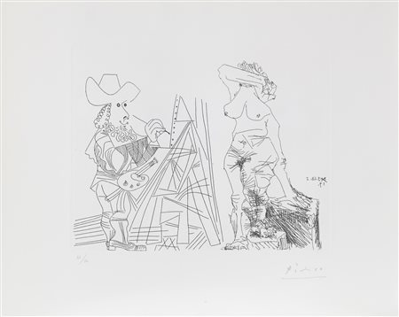 PICASSO PABLO (1881 - 1973) Peintre et modele qui se cache le visage. 1968....