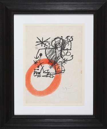 MIRO' JOAN (1893 - 1983) Essence de terre. 1969. Tecnica mista su carta. Cm...