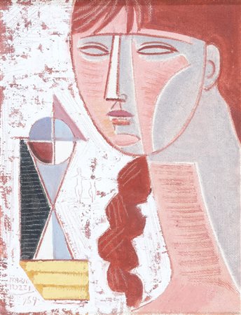 TOZZI MARIO (1895 - 1979) Testa e geometrici. 1969. Olio su tela su tavola....