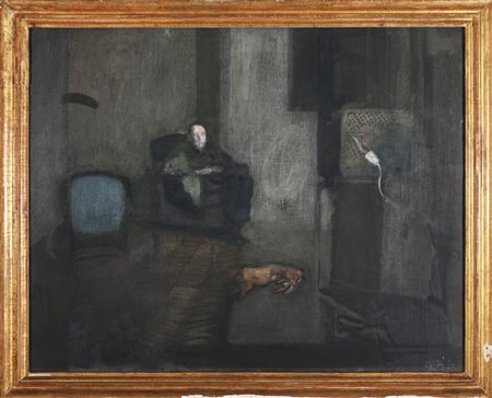 SUGHI ALBERTO (n. 1928) Uomo davanti alla televisione. 1966. Acrilici su tela...