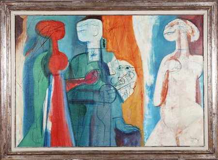 PRICA ZLATKO (1916 - 2003) Giovani sposi con fiori. 1956. Olio su tela. Cm...