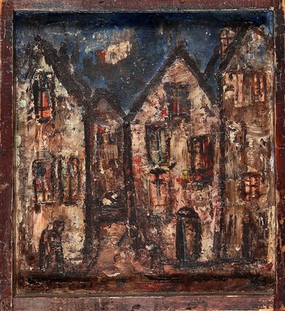 FRANCO ROGNONI 1913 - 1999, Case, anni 60, Olio su tavola, cm. 31 x 28,...