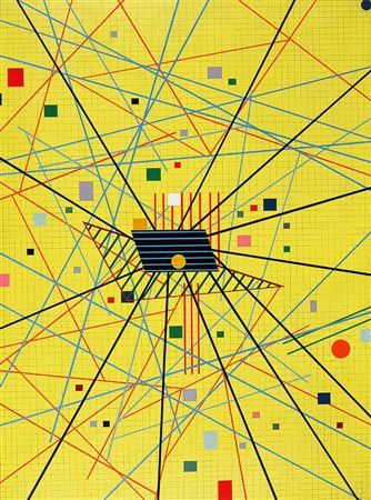 ANDREA BIZANZIO 1918 - 1994, Composizione fondo giallo, 1954, Smalto su...