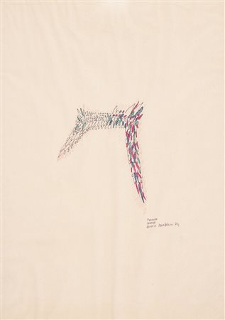 ELISEO MATTIACCI 1940, Pennuto sonoro, 1974, Tecnica mista su carta, cm. 100...