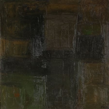 ARTURO VERMI, 1928 - 1988, Arido - Amaro, 1959, Olio su tela, cm. 80 x 80,...