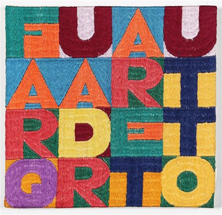 ALIGHIERO BOETTI, 1940 - 1994, Far quadrare tutto, 1979, Ricamo su tela, cm....