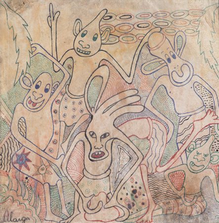 GEORGE LILANGA (1935-2005)Senza TitoloTecnica mista su pelleCm 22x22Firma in...