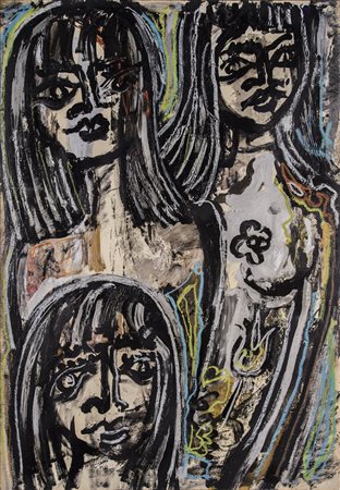 GUSTAVO BOLDRINI (1927-1988)Figure, 1969Olio su carta applicata su telaCm...