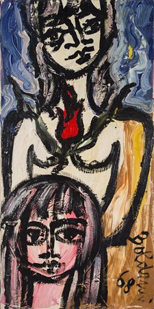 GUSTAVO BOLDRINI (1927-1988)Le due ragazze, 1968Olio su telaCm 100x50Firma e...
