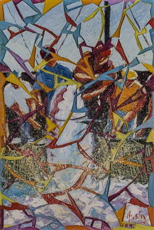 ROBERTO MASIA (1958)Mattanza, 2009Olio e collage su telaCm 60x40Firma e...