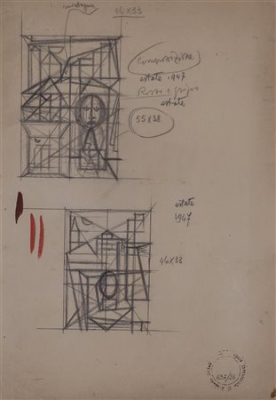ATANASIO SOLDATI (1896-1953)Composizione, 1947Matita e acquerelli su cartaCm...