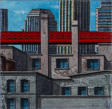 TONINO CAPUTO (1933)Bridge and two chimneysOlio su telaCm 40x40Firma in basso...