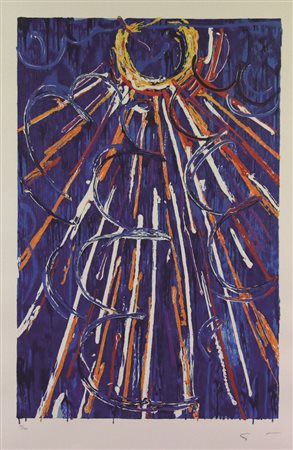 Mario Schifano, Nella Vetrata Blu, 1997, serigrafia materica a smalto su...