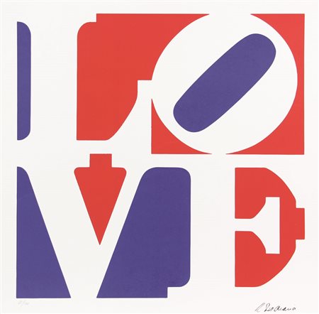 Robert Indiana, LOVE, serigrafia su carta, cm. 68x68, es. 21/100, firmata in...