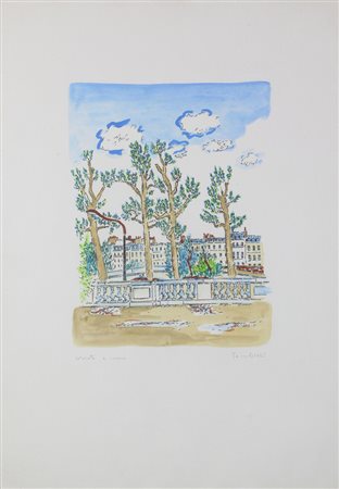 Orfeo Tamburi, Senza titolo, acquerello su base litografica, cm. 70x50,...