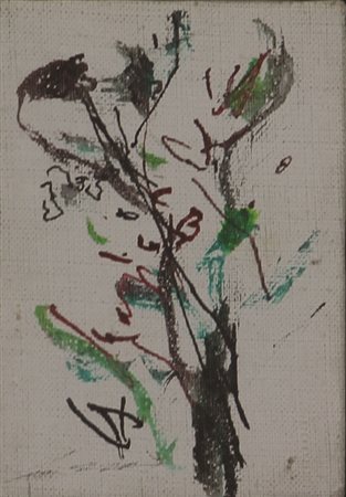 Ernesto Treccani, Senza titolo, olio su tela, cm. 10x7, firmato in basso a...