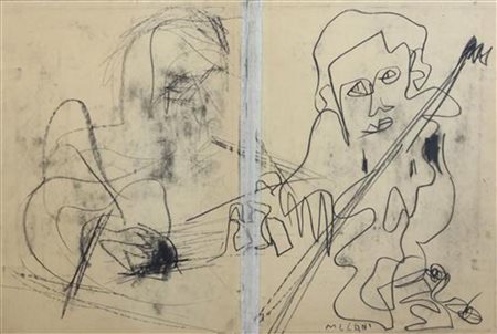 Umberto Milani, Senza titolo, carboncino su fodera interna (in carta) di una...