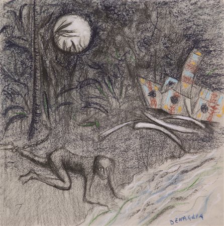 Enrico Benaglia, Senza titolo, pastelli su carta, cm. 28x28, firmato in basso...