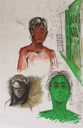 Anonimo, Banka, tecnica mista su carta, cm. 150x100, intitolata in alto a...