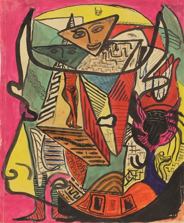 Anonimo, Senza titolo, tecnica mista su carta, cm. 43x35, sigla non decifrata...