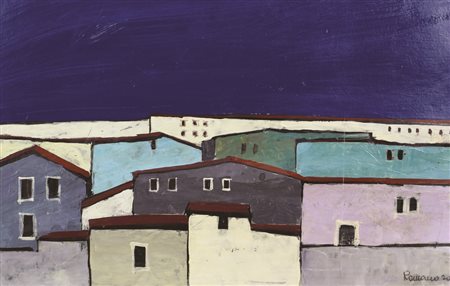 Romano, Case, 1970, olio su cartoncino, cm. 36x56, firmato e datato in basso...
